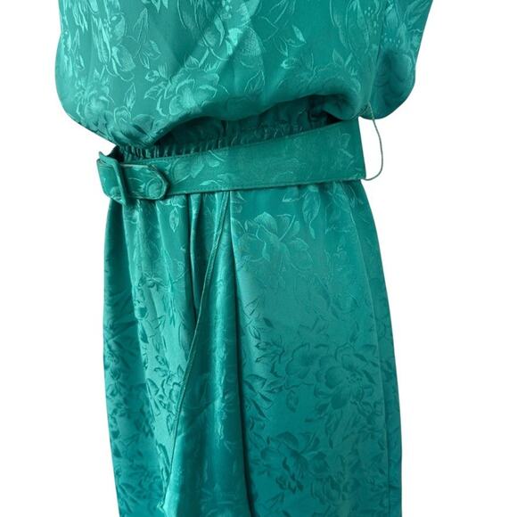 Act I Vintage Floral Satin Print Short Sleeve Blouson USA Made Green Dress sz 4 - Picture 9 of 16